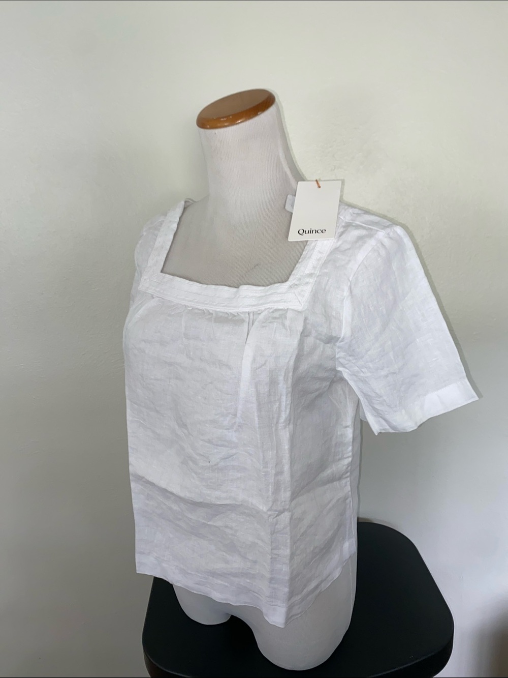 Quince White Linen Short-Sleeve Square-Neck Top